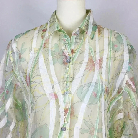 Beaded Sheer Top Faux Pearls L Petite Green Fairycore Boho Romantic Art To Wear - Picture 2 of 8